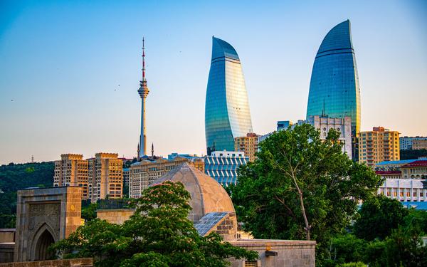 Landscape view of the downtown scenic view of the city of Baku, Azerbaijan 