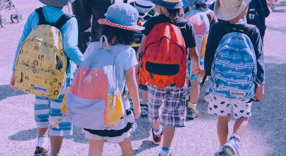 Schoolchildren walking together