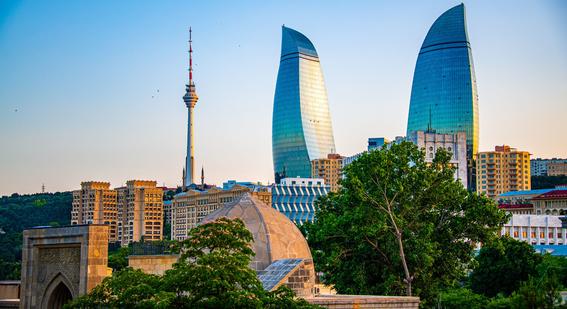 Landscape view of the downtown scenic view of the city of Baku, Azerbaijan 