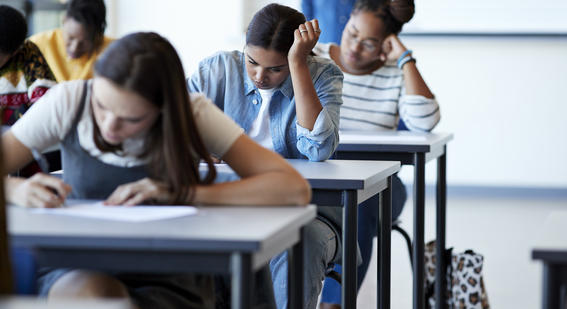 Students taking an exam