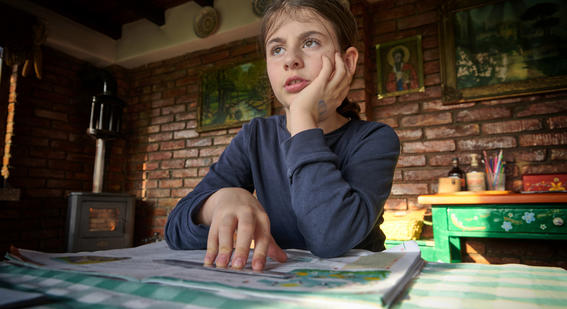 Romanian girl studying