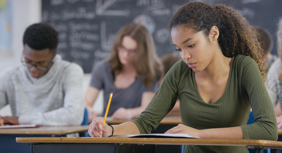 Student taking exam