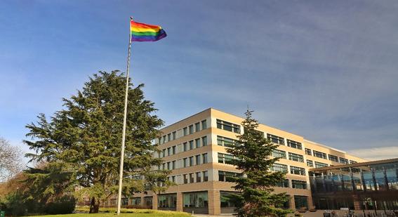 Pride flag outside Cambridge HQ