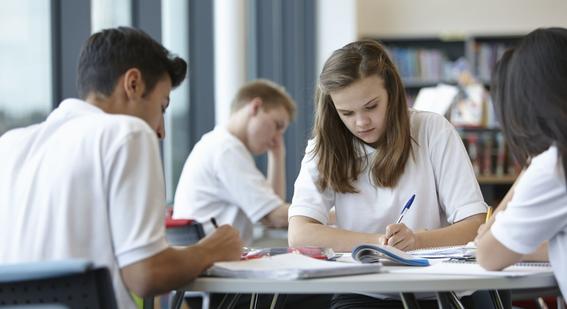 A group of students are studying at a classroom.